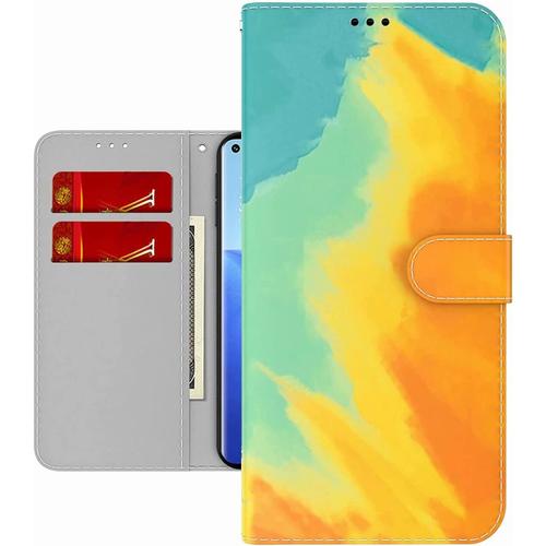 Tywz Coloré Peinture Portefeuille Coque Pour Samsung Galaxy S10,Aquarelle Désign Housse Étui Pu Cuir Avec Carte Fente Antichoc Flip Case Cover-Jaune