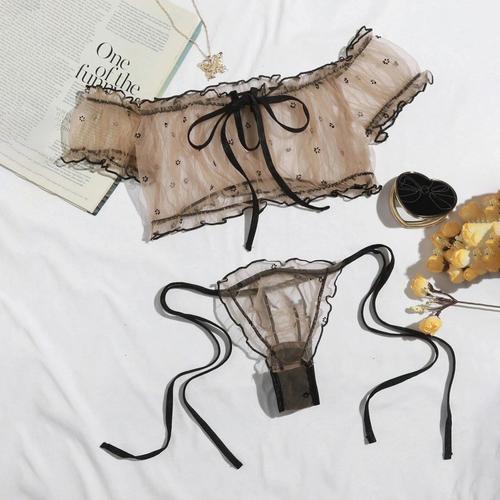 Ensemble De Lingerie Érotique Transparent En Dentelle Pour Femmes, Sous-Vêtements Transparents, Porno, Hauts À Lacets, String, Vêtements De Nuit, Costume Sexuel