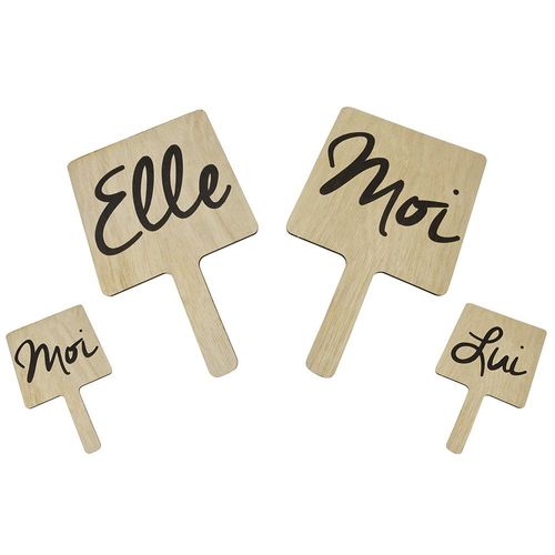 Pancartes Bois Jeu Mariage Elle-Lui 30x18cm Nature