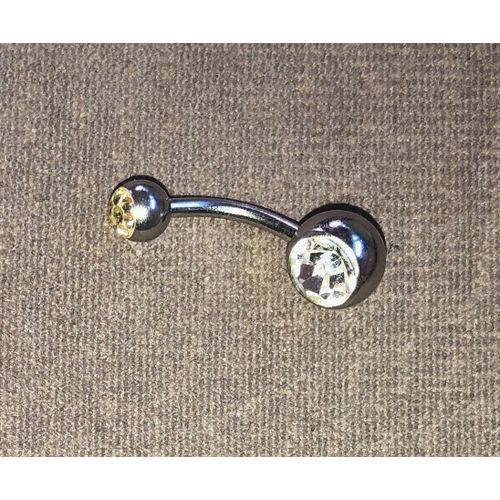 Piercing De Nombril Gros Strass Blanc Et Petit Jaune
