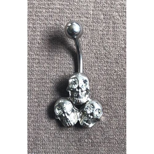 Piercing De Nombril 3 Têtes De Mort Avec Yeux En Strass 3 Cm