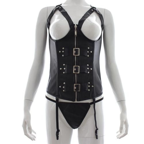 Corset Sexy En Cuir Pour Femmes, Harnais De Lingerie, String + Porte-Jarretelles, Costume De Clubwear, Corset Bustier Taille Cintrée Façonnant Corselet