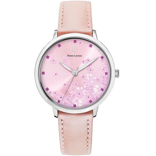 Montre Femme Tallia Argenté Cadran Rose Bracelet Cuir Rose 16 Mm