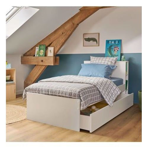 Camif - Lit Rangement Bois Massif Sebastian - Blanc