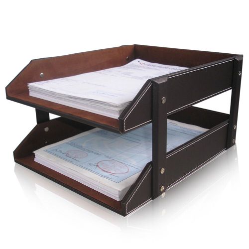 Porte-Documents En Cuir Pu À Double Couche,Étagère De Rangement Pour Documents Et Lettres,Tiroir De Rangement Pour Fichiers A4,Porte-Papier Pour Magazines,Organisateur De Bureau - Type A230 Brown