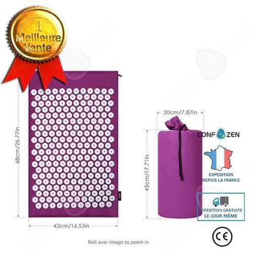 Confo? Tapis D'acupression Yoga Massage Anti Douleurs Corporelles Th?rapie Pieds Exercices Violet 68 ? 42 Cm Avec Sac De Rangement P