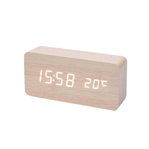 Réveil numérique en bois, réveil LED avec horloges de bureau à température pour bureau, horloge de chevet