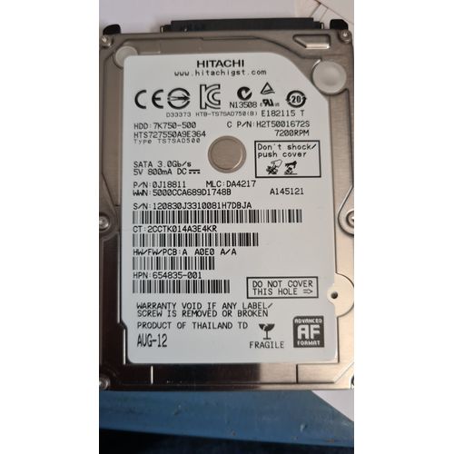 Hitachi Hard Drive 500 Go 7.2K SATA II 2.5" HTS727550A9E364