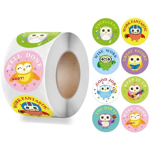 Rouleau De 500 Autocollants Animaux De Dessin Animé, Jouets Pour Enfants, Différents Modèles De Hibou Mignons, Autocollants De Récompense Pour Enseignant En École