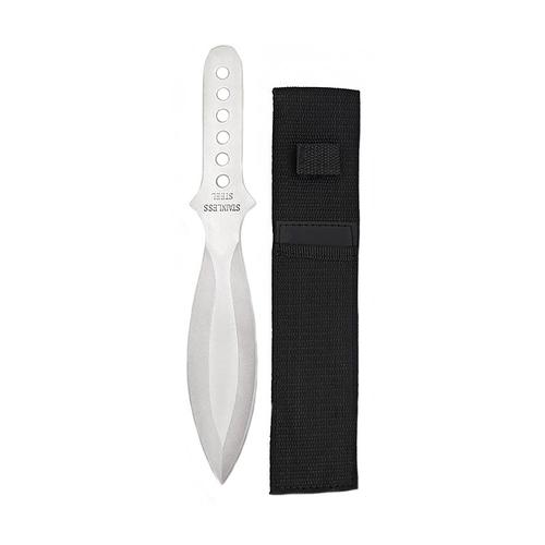 Couteau A Lancer Metal Gris 17 Cm Manche "Trou" Dans Etui De Protection - 31246