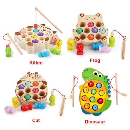 Jeu De Pêche Magnétique En Bois Pour Enfants, Simulation De Chats, Jeu Pour Parents