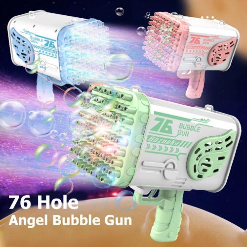 Machine À Bulles De Savon Automatique Pour Enfants, Pistolet À Fusée, 76 Trous, Led Ange, Jouets Pour Fête De Mariage, Jeux En Plein Air