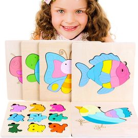 1pc En Bois Puzzle Casse-Tête L'intelligence 3d Mémoire Jeu De Puzzle Cadeau Éducatif Pour Bébé Enfant (Coloré, Mémoire De Poisson)