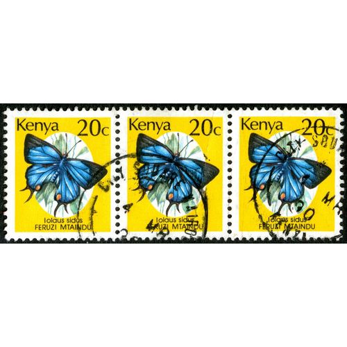 Trois Timbres Oblitérés Kenya, Lolaus Sidus, Feruzi Mtaindu, 20c
