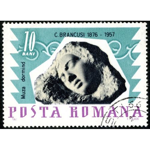 Timbre Oblitéré Posta Romana, C. Brancusi 1876-1957, Muza Dormind, 10 Bani