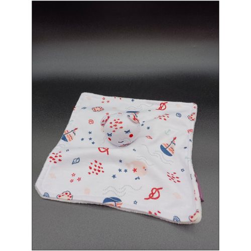 Petit Doudou Ours Sergent Major - Mer Marine Bateau Ancre - Blanc - Grelot