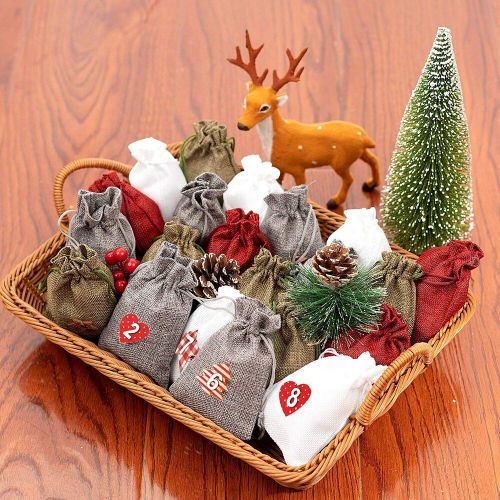 Sacs En Jute Pour Cadeau De Noël, 24 Pièces, Pochette À Cordon, Sacs D'emballage Cadeau En Coton Et Lin Pour Bijoux, Sacs De Rangement De Bonbons, Sac En Toile De Jute