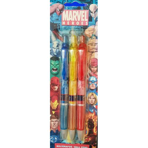 Set Papeterie / Rentree Scolaire / Lot De 3 Stylos Bleu / Marvel Heroes