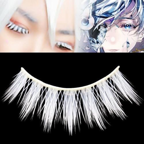 Faux-Cils Blancs Naturels, Longue Bande Croisée, Maquillage Cosplay, 3 Paires 