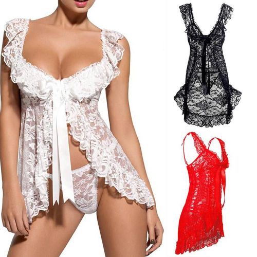 Vêtements De Nuit Érotiques En Dentelle Pour Femmes, Haut Ouvert À L'avant, String Sexy, Nuisette, Tentation, Chemise, Cadeaux Parfaits, 2 Pièces/Ensemble