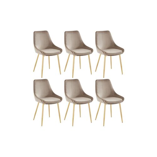 Lot De 6 Chaises Masurie - Velours Et Métal Doré - Taupe