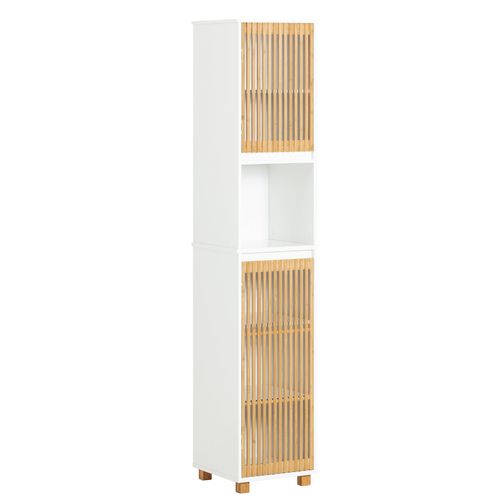 Colonne Salle De Bain Avec 2 Portes, 1 Compartiment Effet Bois Blanc