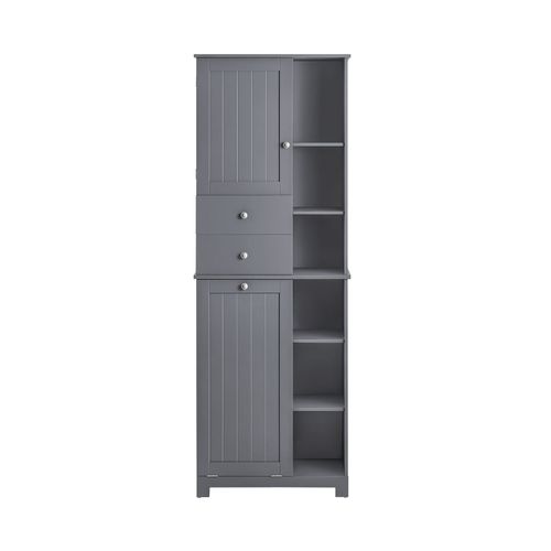 Colonne De Salle De Bain Avec 2 Portes Et 2 Tiroirs Effet Bois Gris