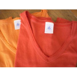 Lot De 2 Tee-Shirts Petit-Bateau Fille 12 Ans Co En V