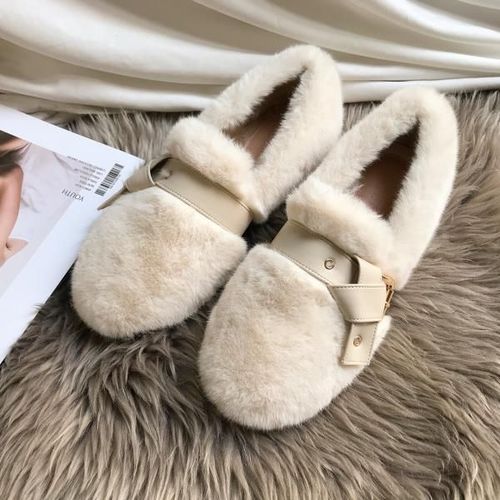 Baskets Bout Rond Pour Femmes Chaussures En Cuir Blanc Mocassins Enfiler Fourrure Douce Loisirs D'hiver Basic Sl