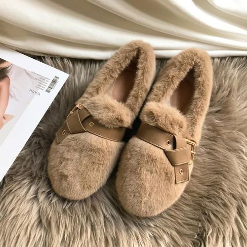 Chaussures Baskets Bout Rond Pour Femmeschaussures En Cuir Blancmocassins Enfilerfourrure Douceloisirs D'hiver Basic Sl