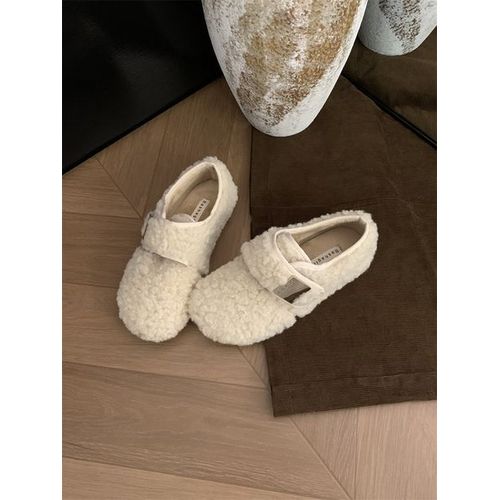 Chaussures Baskets Bout Rond Pour Femmeschaussures En Cuir Blancmocassins Enfilerfourrure Douceloisirs D'hiver Basic Sl