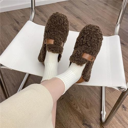 Chaussures Baskets Bout Rond Pour Femmeschaussures En Cuir Blancmocassins Enfilerfourrure Douceloisirs D'hiver Basic Sl