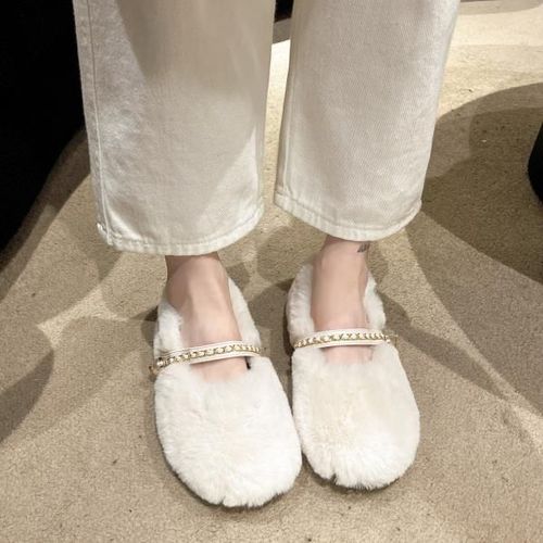 Chaussures Baskets Bout Rond Pour Femmeschaussures En Cuir Blancmocassins Enfilerfourrure Douceloisirs D'hiver Basic Sl