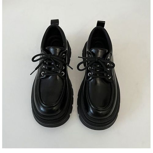 Mocassins Ronds Noirs Avec Fourrure Pour Femme,Baskets Décontractées,Oxfords,Sabots,Plateforme,Automne - 39