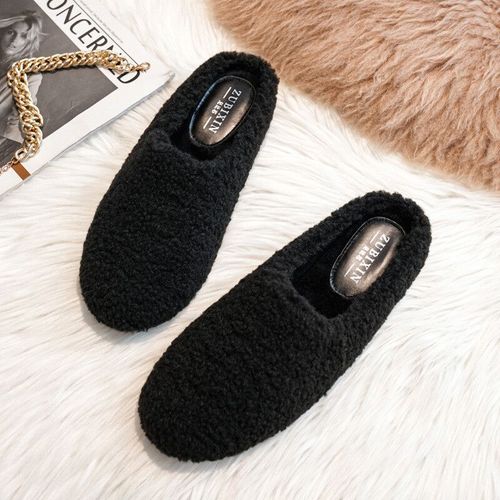 Mocassins En Laine D'agneau De Luxe Pour Femmes,Chaussures En Coton D'hiver,Mocassins En Peluche Chauds,Appartements En Fourrure De Mouton Bouclés Confortables,Grande Taille,40-43