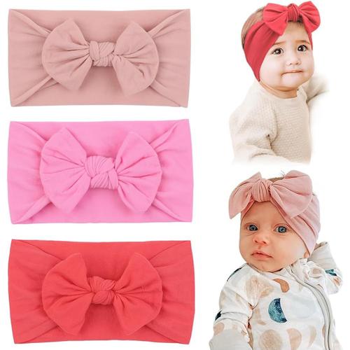 3 Pièces Bébé Filles Bandeau, Bébé Turban Bandeau Élastique Noué Bandeaux Bowknot Bandeau Pour Tout-Petits Bébés Coiffure