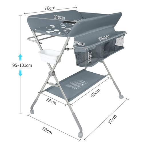 Table À Langer Pour Bébé, Portable, Pliable, 77*63*95-101cm, Gris Foncé.