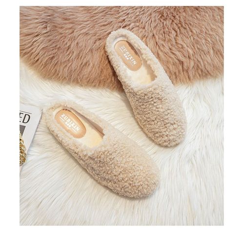 Mocassins En Laine D'agneau De Luxe Pour Femmes,Chaussures En Coton D'hiver,Mocassins En Peluche Chauds,Appartements En Fourrure De Mouton Bouclés Confortables,Grande Taille,40-43