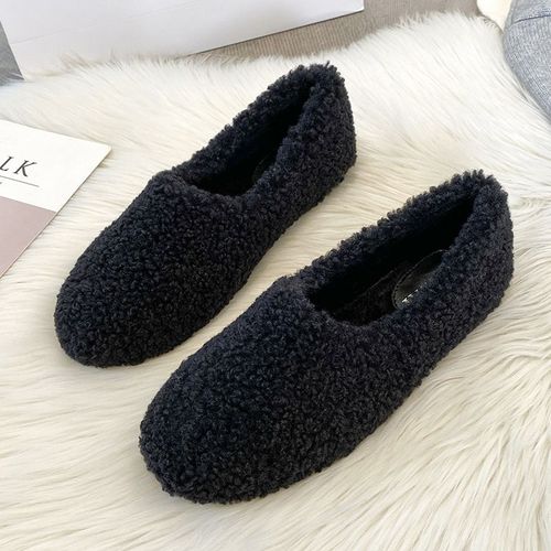 Mocassins En Laine D'agneau De Luxe Pour Femmes,Chaussures En Coton D'hiver,Mocassins En Peluche Chauds,Appartements En Fourrure De Mouton Bouclés Confortables,Grande Taille,40-43