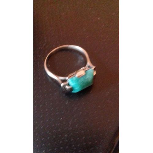 Bague Femme En Argent Sterling Et Émeraude Brute Vintage Taille 57