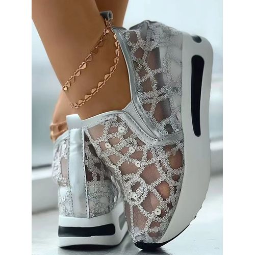 Baskets En Maille Brodée Florale Pour Femme,Chaussures À Talons Confortables Et Décontractées - 36