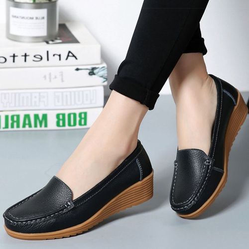 Chaussures Mocassins En Cuir Talons Compensés Pour Femmeschaussures Plates Décontractéesà Enfiler