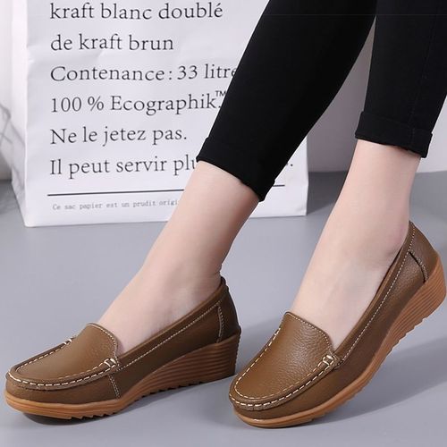 Chaussures Mocassins En Cuir Talons Compensés Pour Femmeschaussures Plates Décontractéesà Enfiler