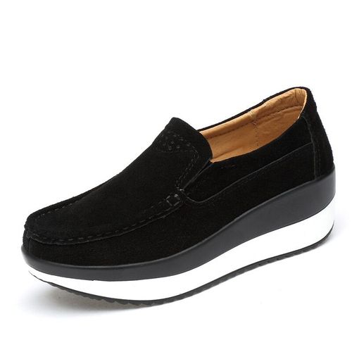 Chaussures Mocassins Plateforme Plate Pour Femmechaussureslégantes En Daim Et Cuirà Enfilerdécontractéesbleues