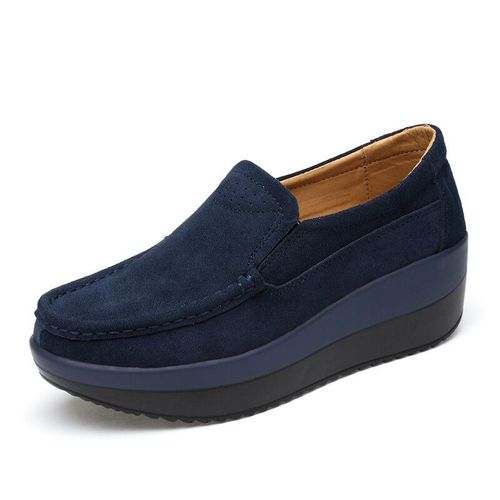 Chaussures Mocassins Plateforme Plate Pour Femmechaussureslégantes En Daim Et Cuirà Enfilerdécontractéesbleues