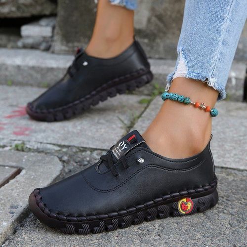 Chaussures Mocassins Plateforme En Cuir Lacets Pour Femmeschaussures Décontractéeschaussures Plates Enfilerchaussure Vertébraleprintemps