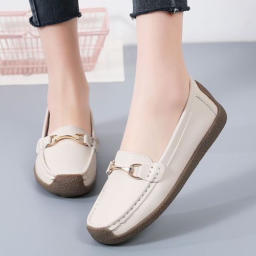 Mocassins En Cuir Véritable Pour Femmes,Chaussures Plates,Décontractées,À Enfiler,Bateau,Grande Taille 44,Printemps/Automne 2023