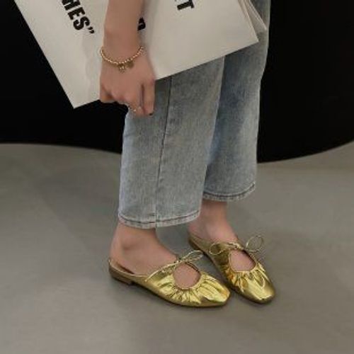 Chaussures Chaussures De Ballet En Cuir Pour Femmesplates Avec Bandetroiteargentéesdoréesscintillantesà Bout Rondprintemps