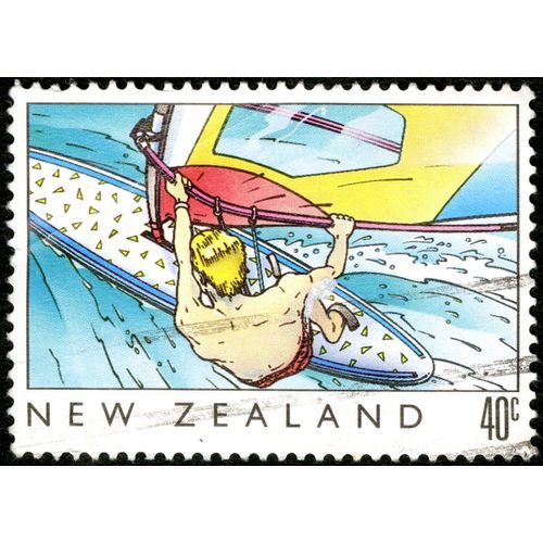 Timbre Oblitéré New Zealand 40c Planche À Voile