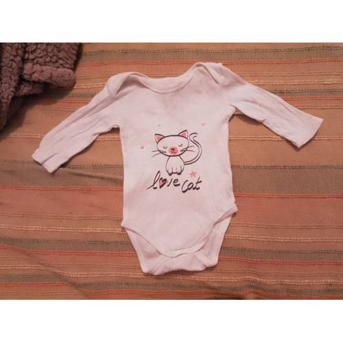 Body Blanc Blanc Motif Chat Noir 3 Mois Tex Basic.